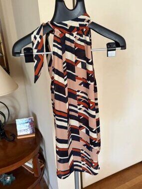 Veronica M geometric print mock-neck halter top